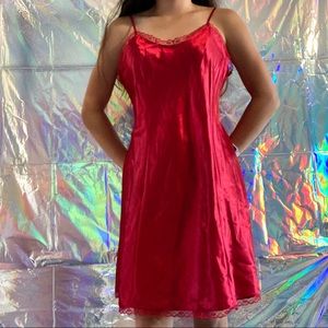 Vintage Red-Pink Lace Slip Dress